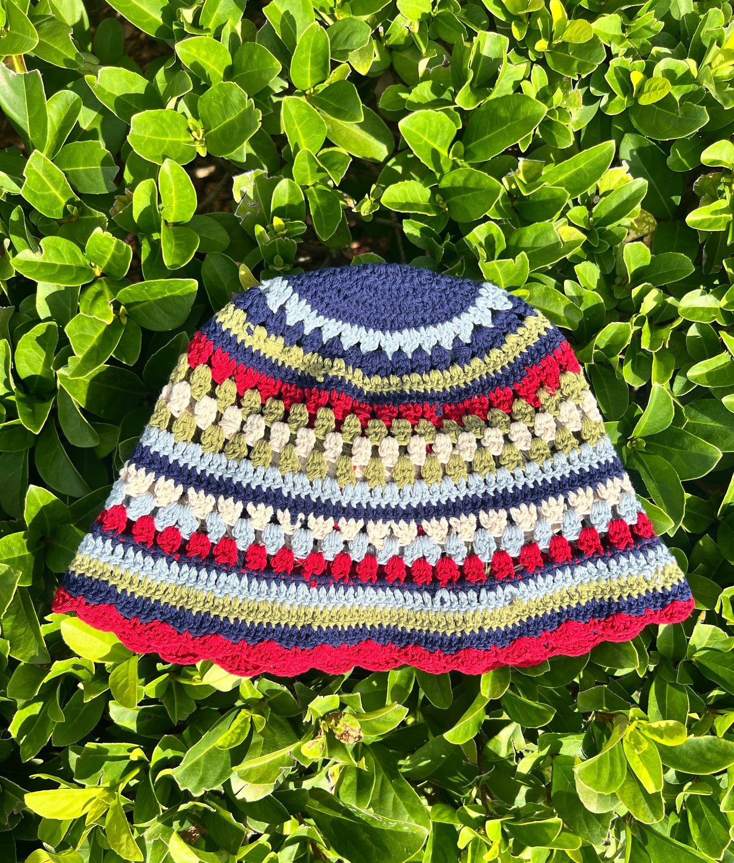 string me along light blue - handmade knitted bucket hat ( reversible )