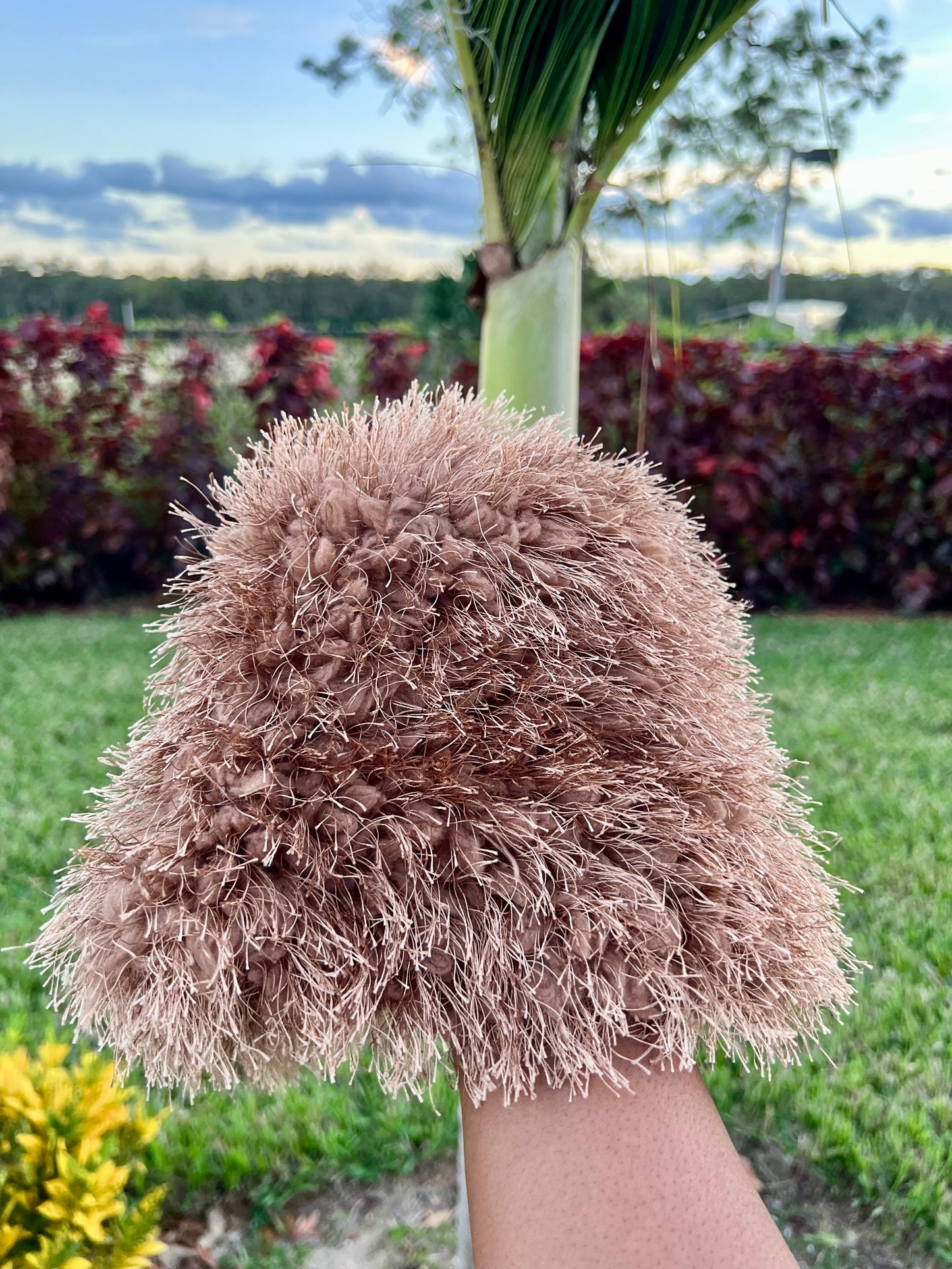 brown plush bucket hat