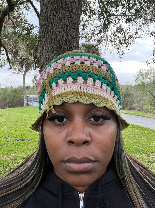 string me along hot pink - handmade knitted bucket hat ( reversible )