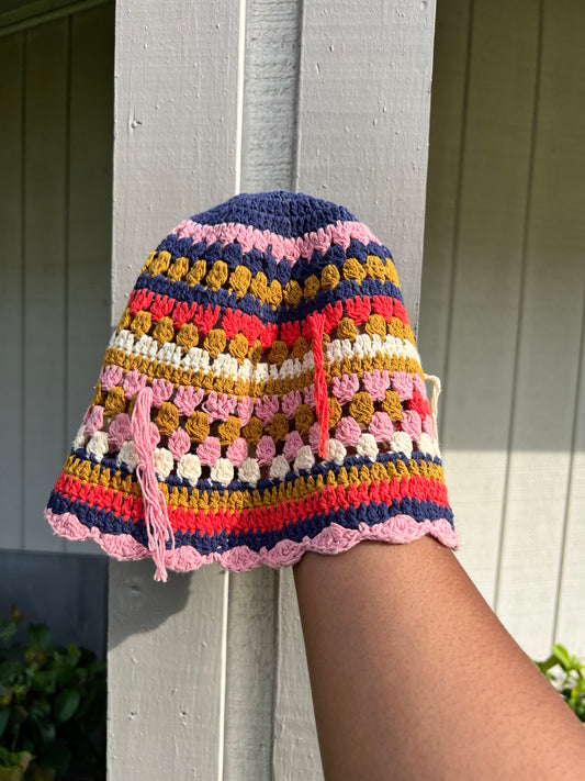 string me along dark blue - handmade knitted bucket hat ( reversible )