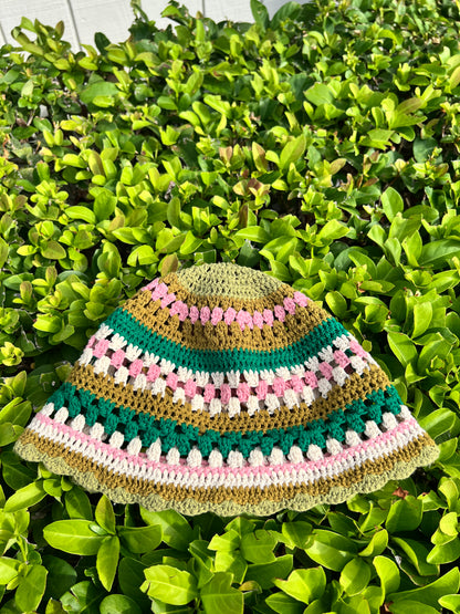 string me along hot pink - handmade knitted bucket hat ( reversible )