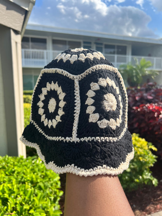 sumthin slight black - handmade knitted bucket hat