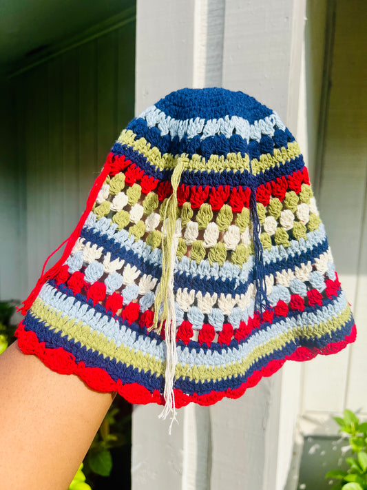 string me along light blue - handmade knitted bucket hat ( reversible )