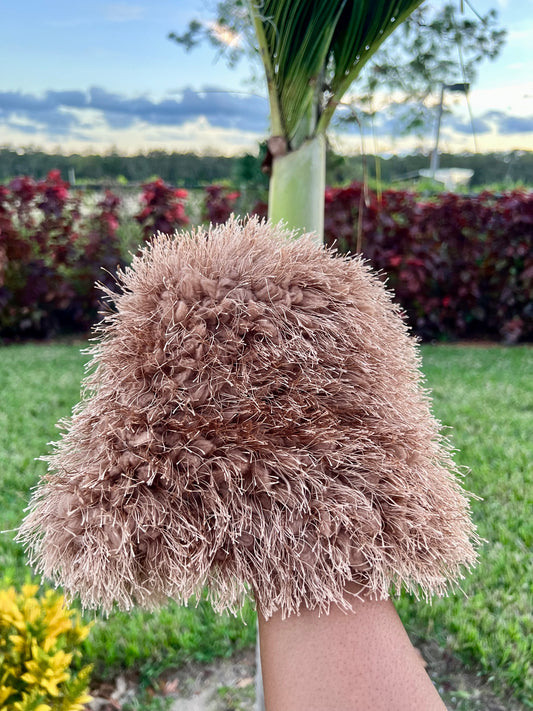 brown plush bucket hat
